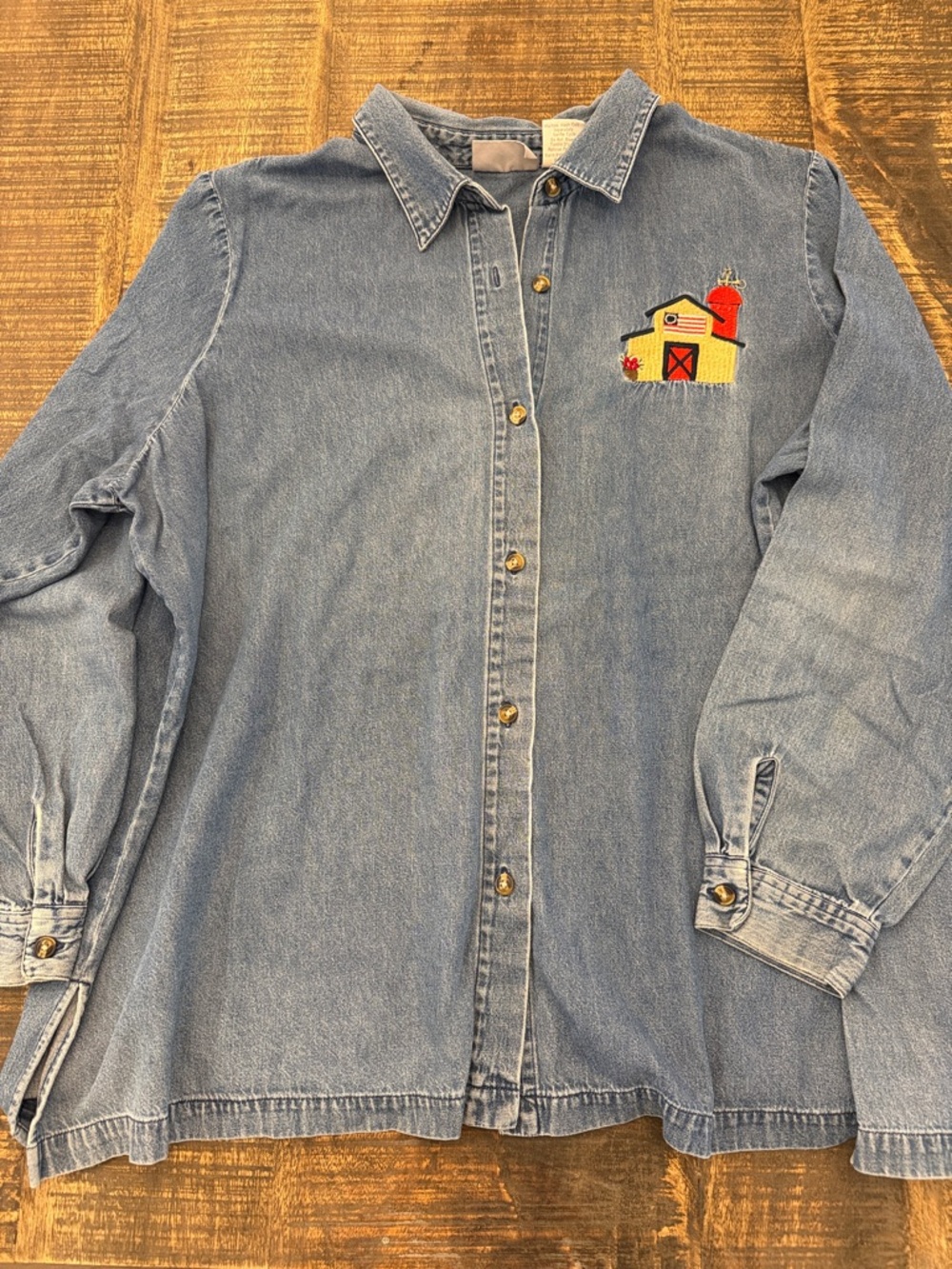 Vintage Blair Light Blue Denim Button-Up Shirt 2XL Embroidered Barn